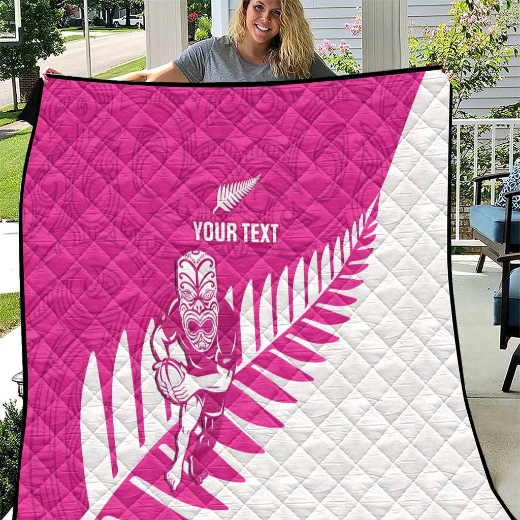 New Zealand Silver Fern Rugby Custom Quilt Go All Black Maori Pink Version