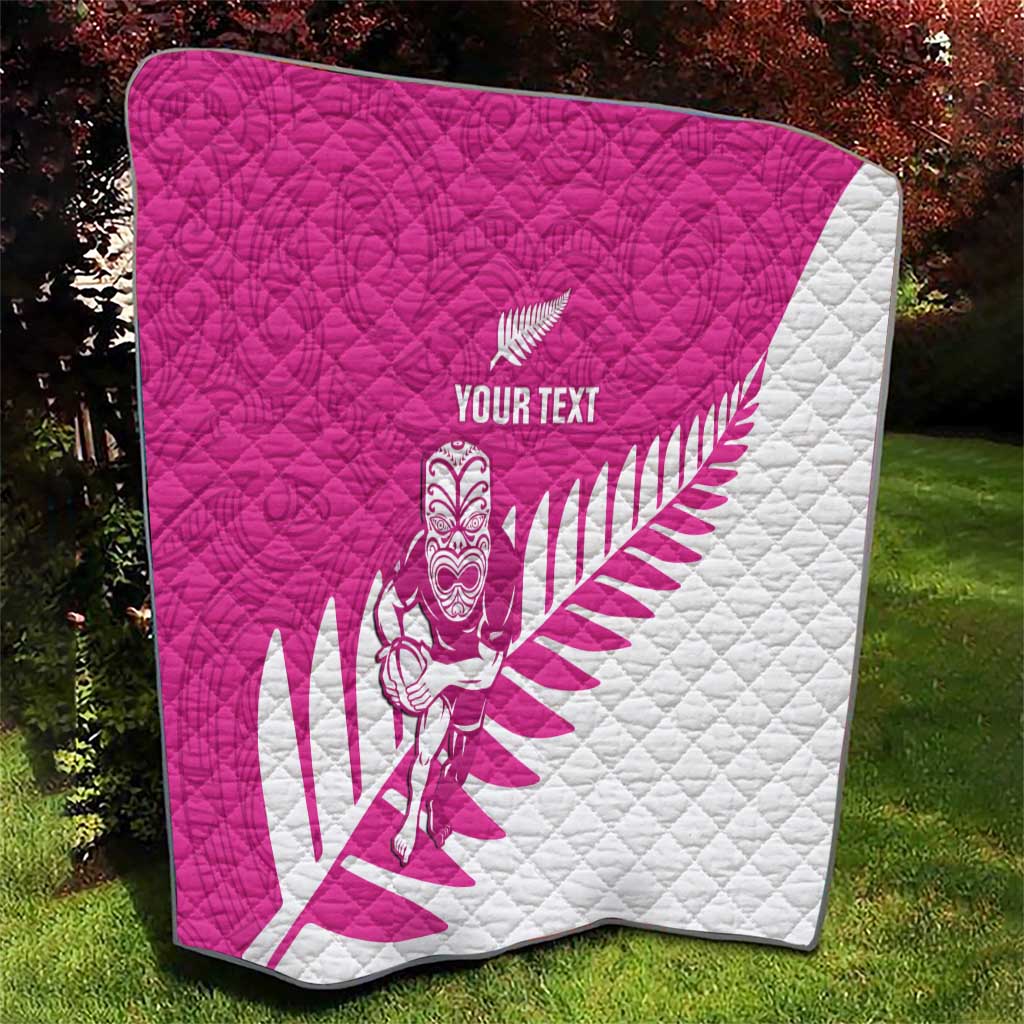 New Zealand Silver Fern Rugby Custom Quilt Go All Black Maori Pink Version