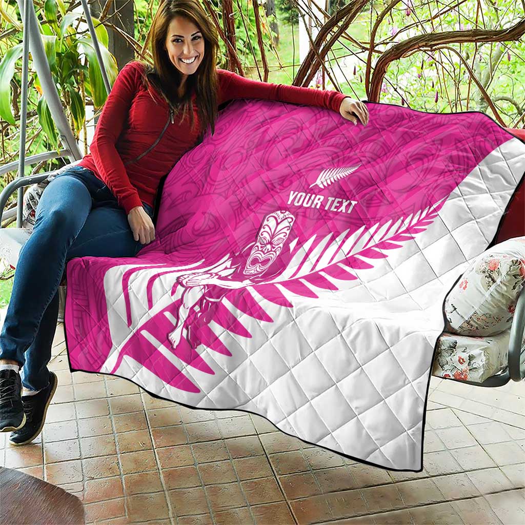 New Zealand Silver Fern Rugby Custom Quilt Go All Black Maori Pink Version