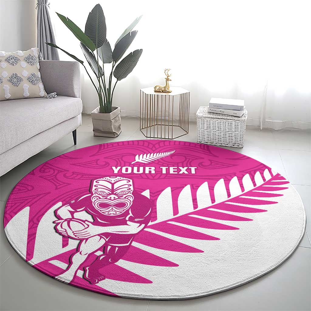 New Zealand Silver Fern Rugby Custom Round Carpet Go All Black Maori Pink Version