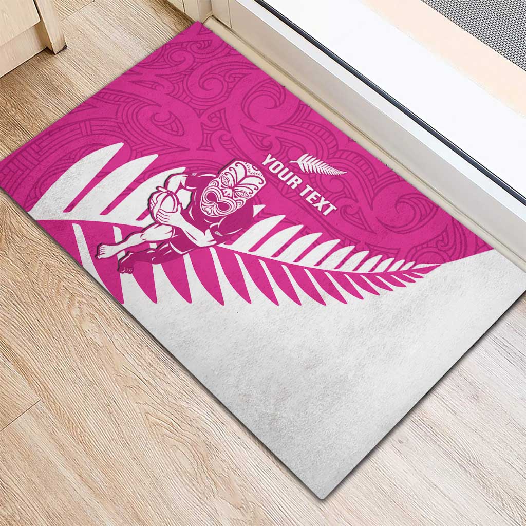 New Zealand Silver Fern Rugby Custom Rubber Doormat Go All Black Maori Pink Version