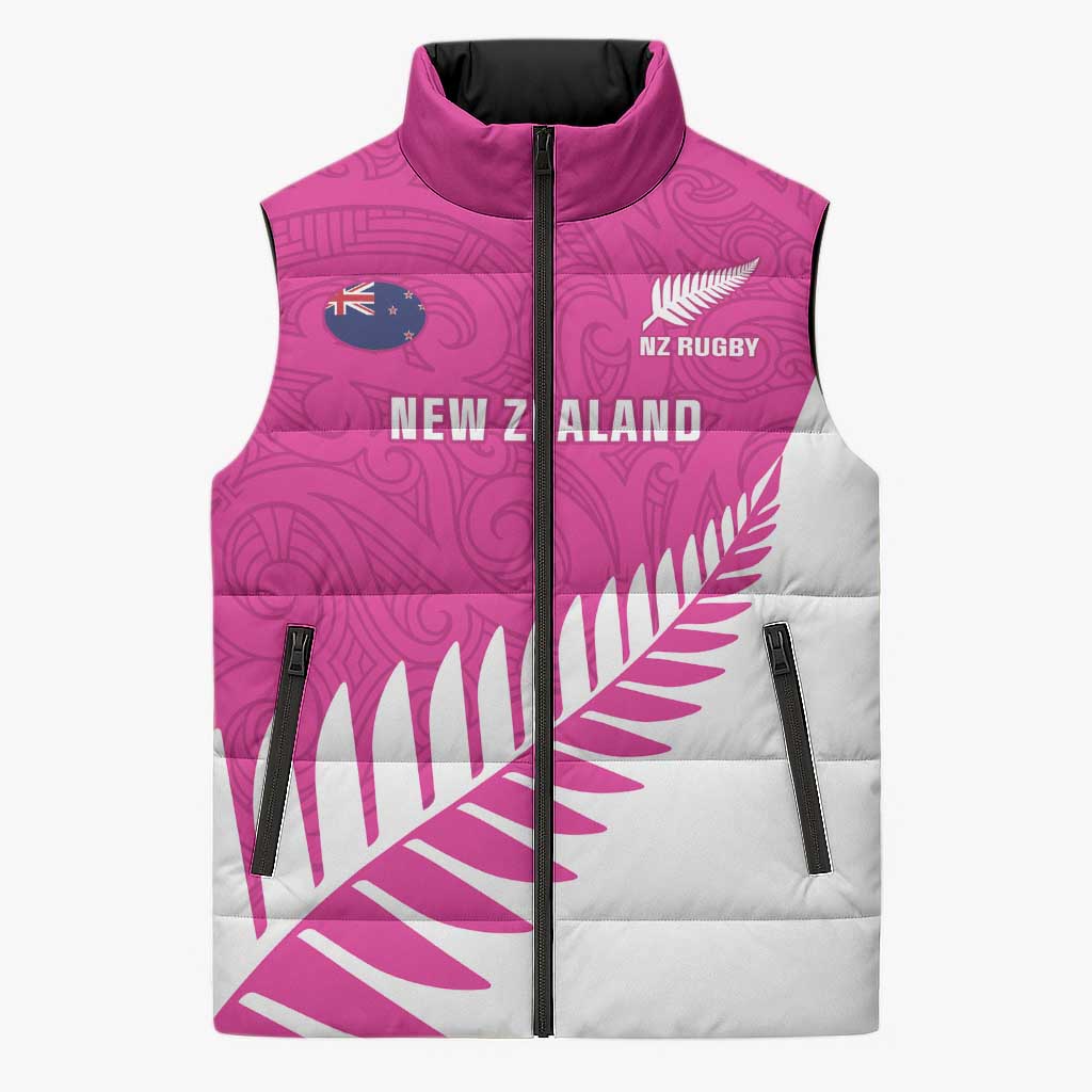 New Zealand Silver Fern Rugby Custom Sleeveless Puffer Jacket Go All Black Maori Pink Version - Polynesian Pride