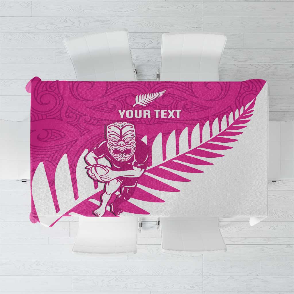 New Zealand Silver Fern Rugby Custom Tablecloth Go All Black Maori Pink Version