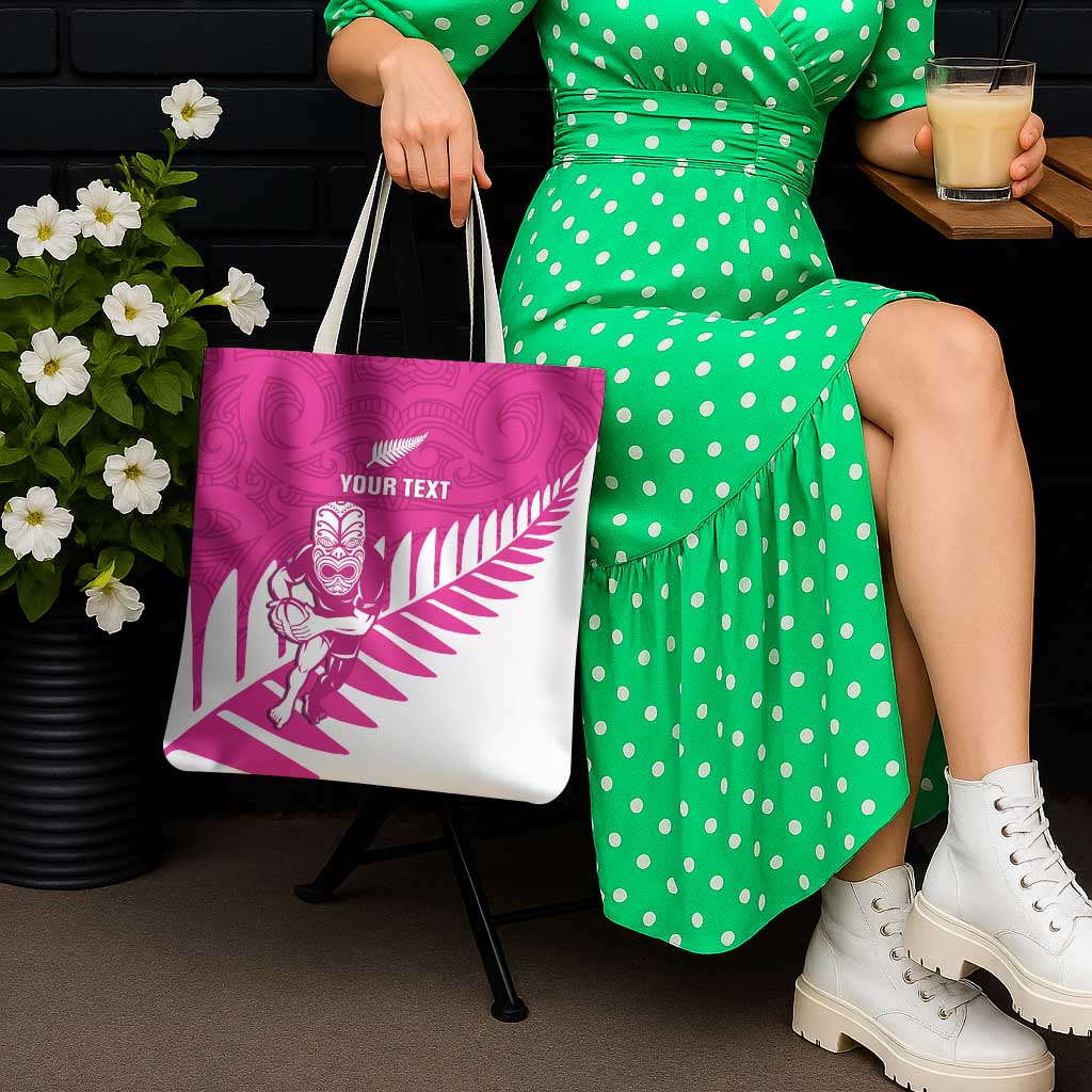 New Zealand Silver Fern Rugby Custom Tote Bag Go All Black Maori Pink Version - Polynesian Pride