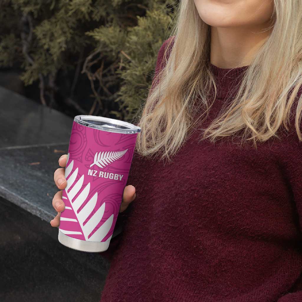 New Zealand Silver Fern Rugby Custom Tumbler Cup Go All Black Maori Pink Version