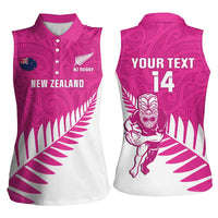 New Zealand Silver Fern Rugby Custom Women Sleeveless Polo Shirt Go All Black Maori Pink Version