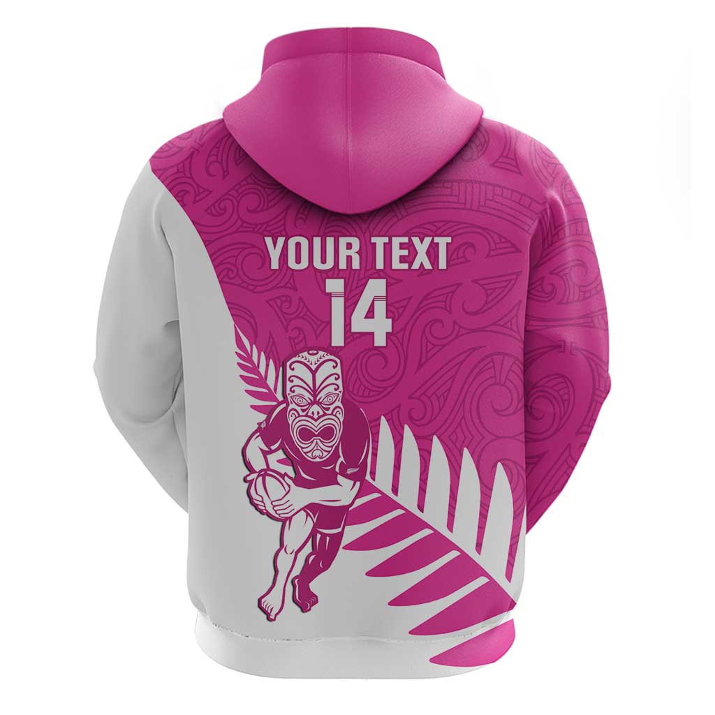 New Zealand Silver Fern Rugby Custom Zip Hoodie Go All Black Maori Pink Version