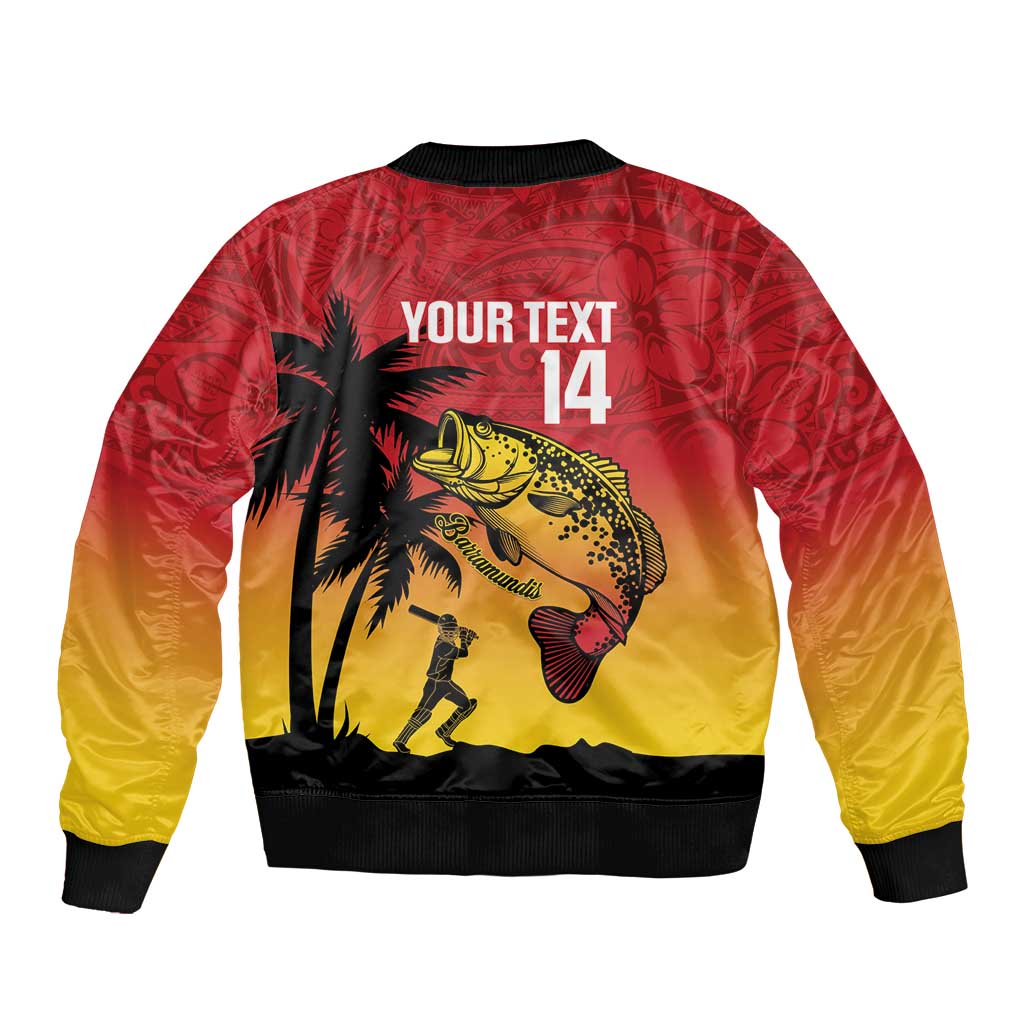 Custom Papua New Guinea Cricket Bomber Jacket PNG Barramundis - Polynesian Pride