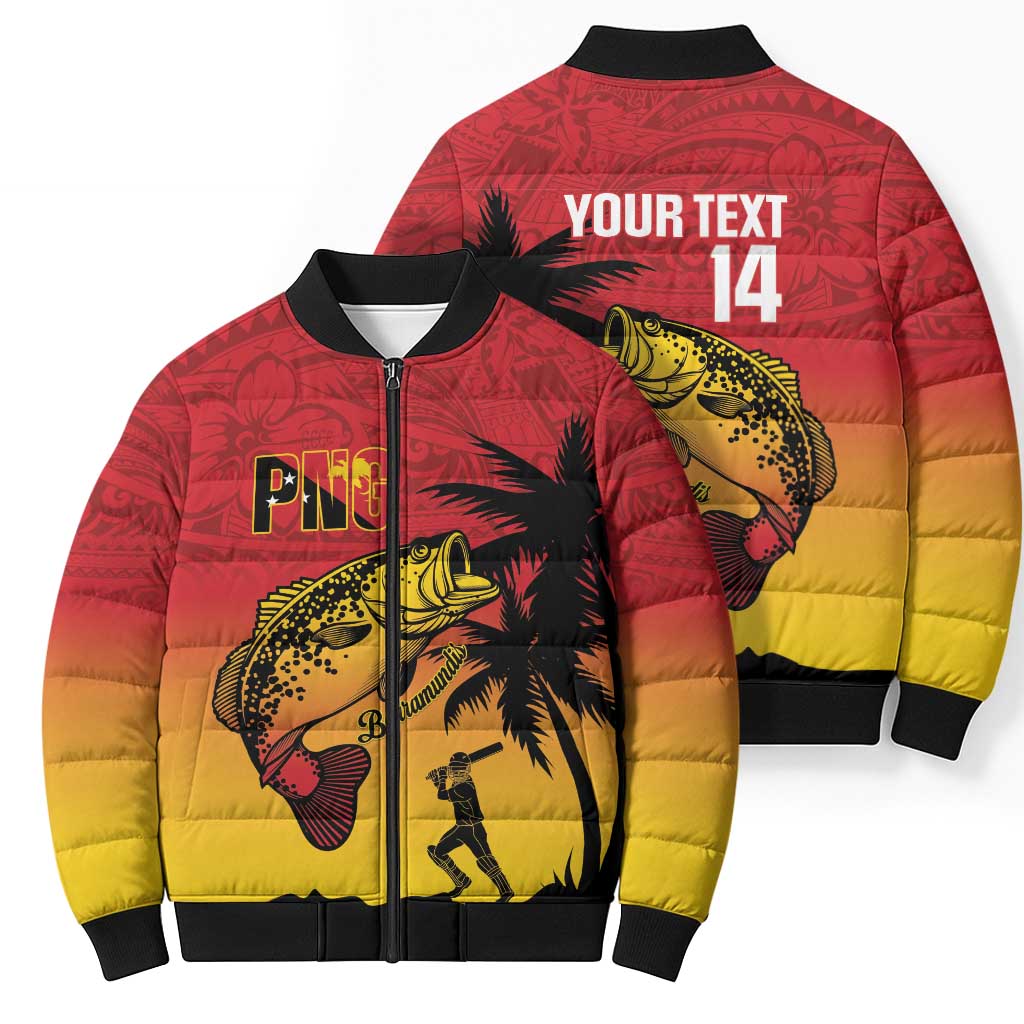 Custom Papua New Guinea Cricket Bomber Puffer Jacket PNG Barramundis - Polynesian Pride