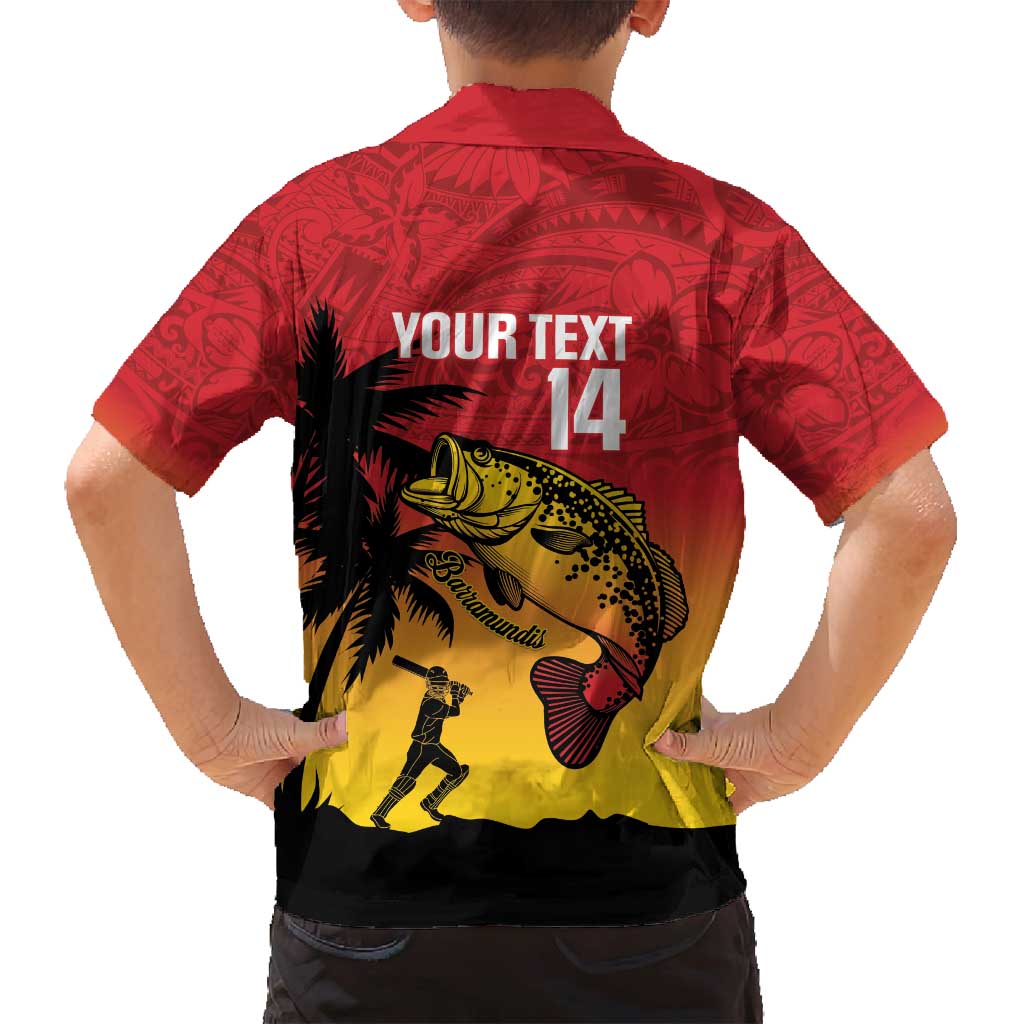 Custom Papua New Guinea Cricket Family Matching Off Shoulder Short Dress and Hawaiian Shirt PNG Barramundis - Polynesian Pride