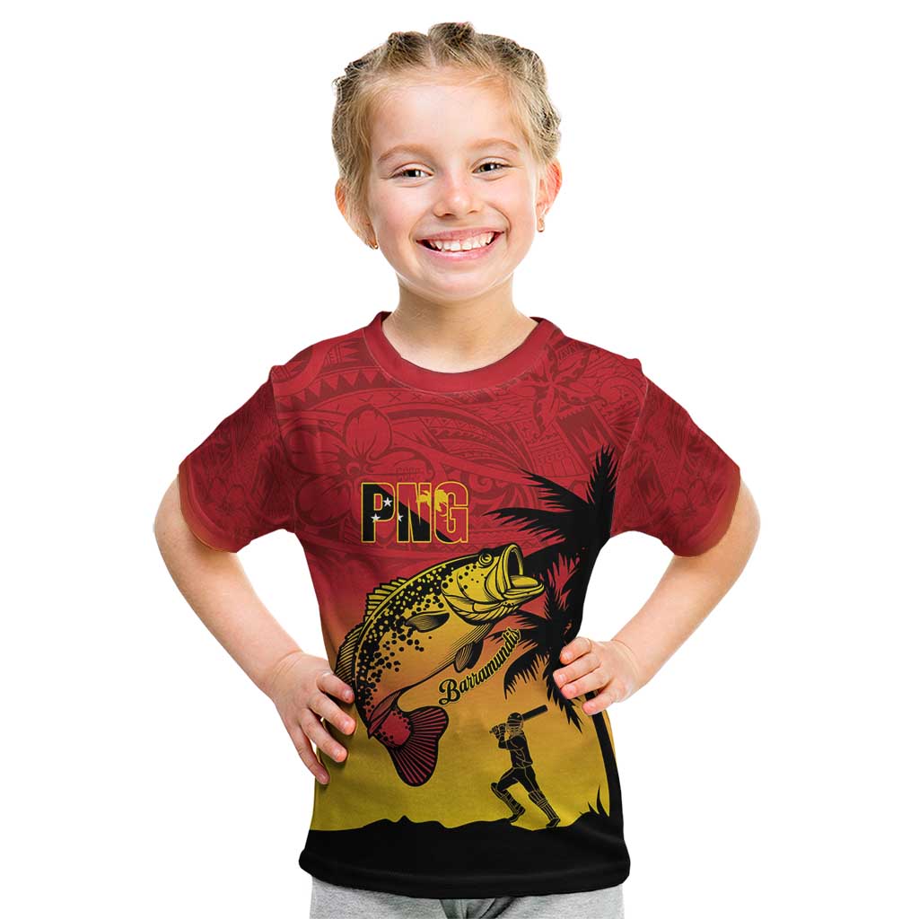 Custom Papua New Guinea Cricket Kid T Shirt PNG Barramundis - Polynesian Pride