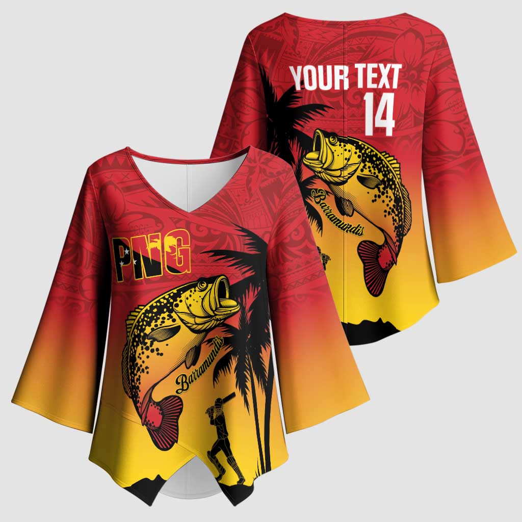 Custom Papua New Guinea Cricket Kimono Sleeve Blouse PNG Barramundis - Polynesian Pride