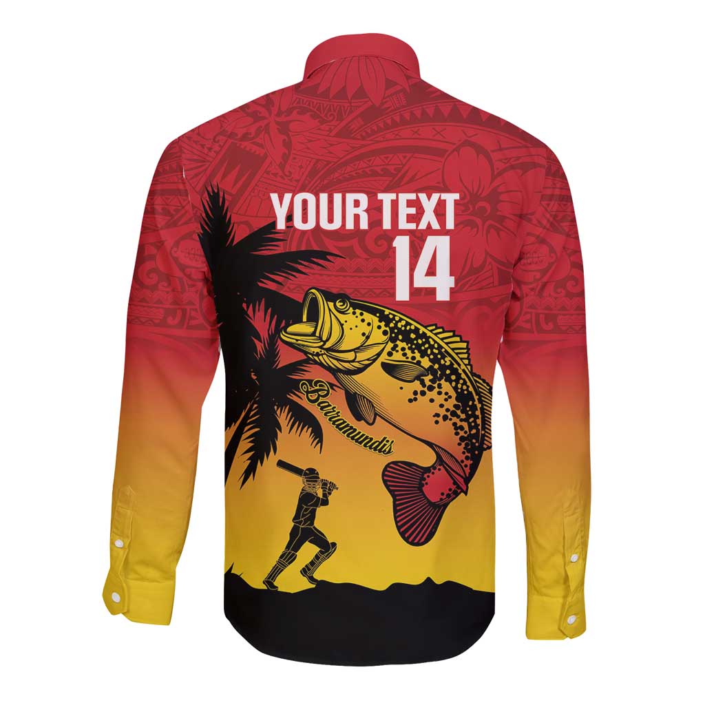 Custom Papua New Guinea Cricket Long Sleeve Button Shirt PNG Barramundis LT14 - Polynesian Pride