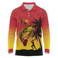 Custom Papua New Guinea Cricket Long Sleeve Polo Shirt PNG Barramundis - Polynesian Pride