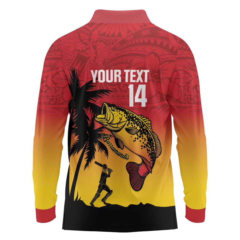 Custom Papua New Guinea Cricket Long Sleeve Polo Shirt PNG Barramundis - Polynesian Pride