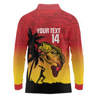 Custom Papua New Guinea Cricket Long Sleeve Polo Shirt PNG Barramundis - Polynesian Pride