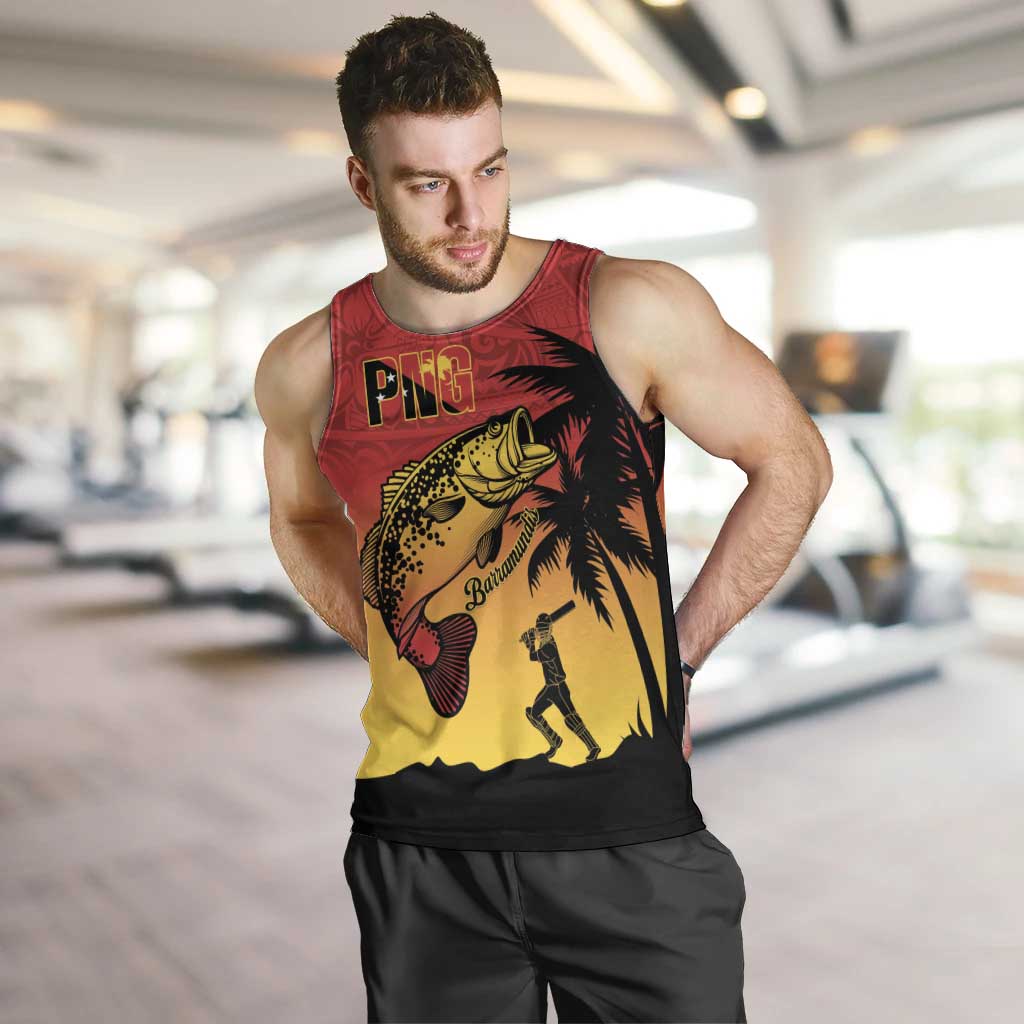 Custom Papua New Guinea Cricket Men Tank Top PNG Barramundis LT14 Red - Polynesian Pride