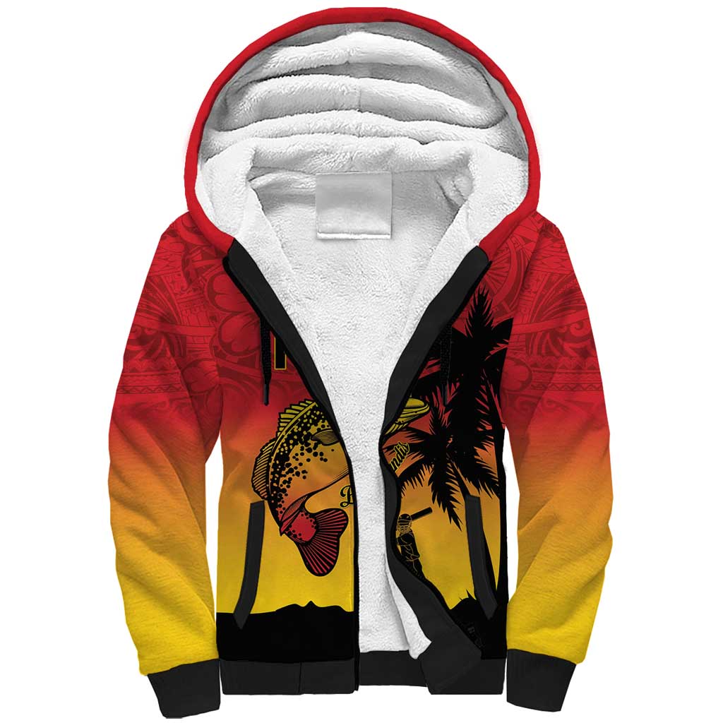 Custom Papua New Guinea Cricket Sherpa Hoodie PNG Barramundis LT14 Unisex Red - Polynesian Pride