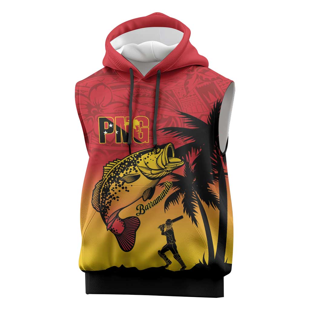 Custom Papua New Guinea Cricket Sleeveless Hoodie PNG Barramundis - Polynesian Pride
