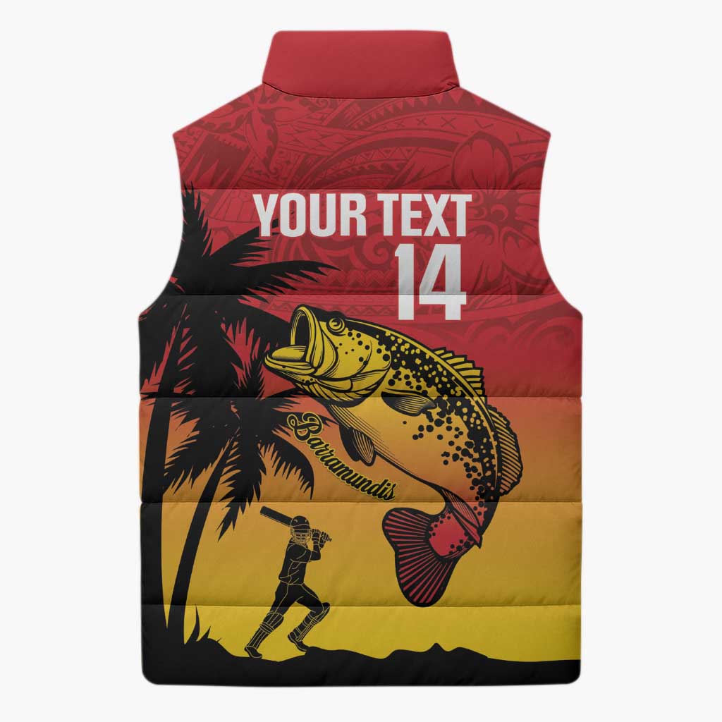 Custom Papua New Guinea Cricket Sleeveless Puffer Jacket PNG Barramundis - Polynesian Pride