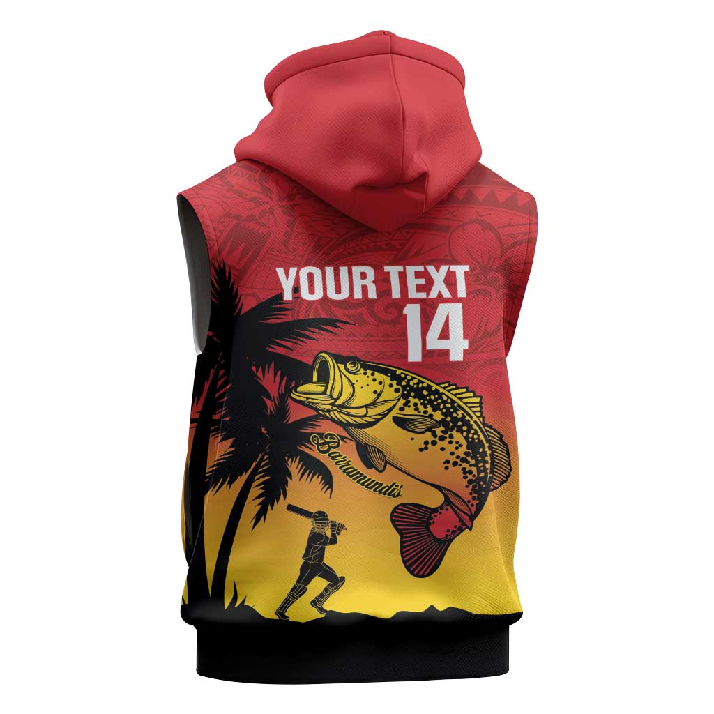 Custom Papua New Guinea Cricket Sleeveless Zip Hoodie PNG Barramundis LT14 - Polynesian Pride