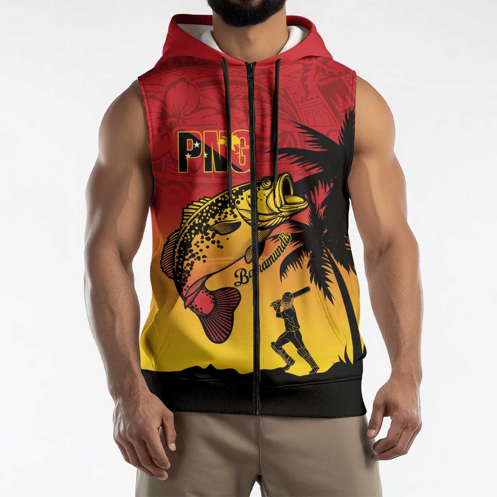 Custom Papua New Guinea Cricket Sleeveless Zip Hoodie PNG Barramundis LT14 - Polynesian Pride