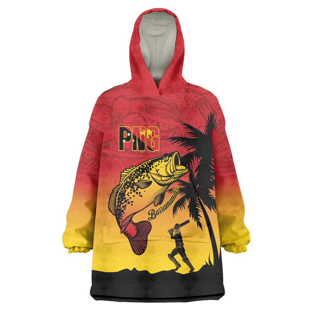Custom Papua New Guinea Cricket Wearable Blanket Hoodie PNG Barramundis LT14 One Size Red - Polynesian Pride