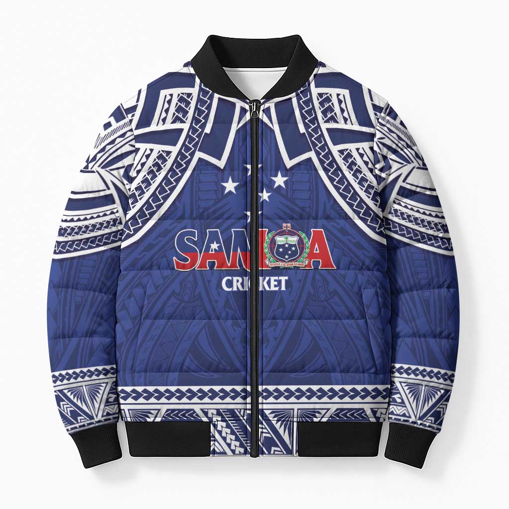 Custom Samoa Cricket Bomber Puffer Jacket Go Champions Samoan LT14 Unisex Blue - Polynesian Pride