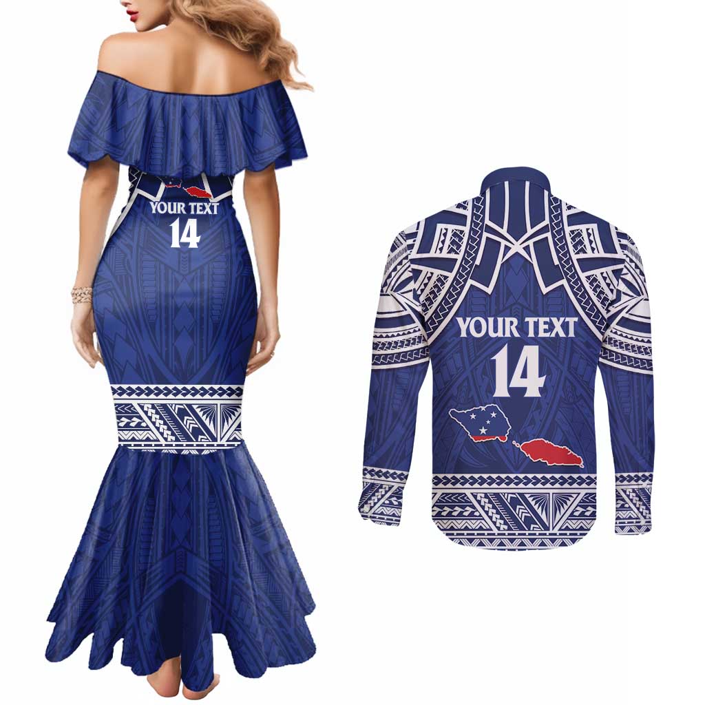 Custom Samoa Cricket Couples Matching Mermaid Dress and Long Sleeve Button Shirt Go Champions Samoan LT14 - Polynesian Pride