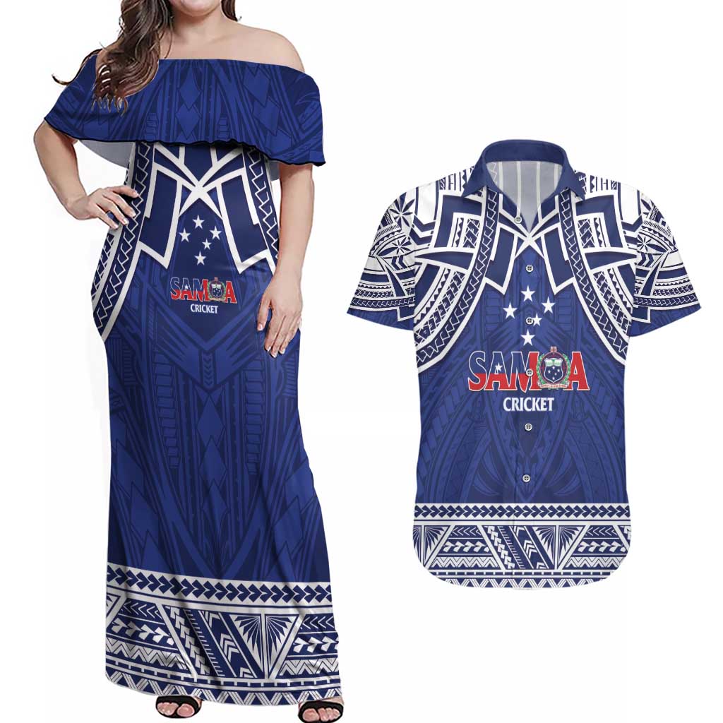 Custom Samoa Cricket Couples Matching Off Shoulder Maxi Dress and Hawaiian Shirt Go Champions Samoan - Polynesian Pride