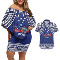 Custom Samoa Cricket Couples Matching Off Shoulder Short Dress and Hawaiian Shirt Go Champions Samoan - Polynesian Pride