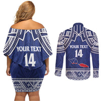 Custom Samoa Cricket Couples Matching Off Shoulder Short Dress and Long Sleeve Button Shirt Go Champions Samoan - Polynesian Pride