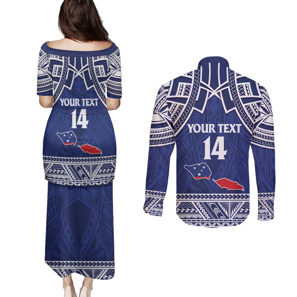Custom Samoa Cricket Couples Matching Puletasi and Long Sleeve Button Shirt Go Champions Samoan LT14 - Polynesian Pride