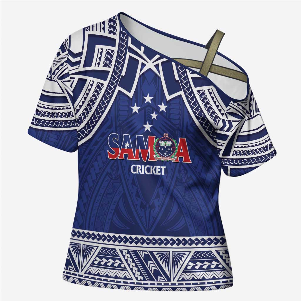Custom Samoa Cricket Cross Shoulder Shirt Go Champions Samoan LT14 Female Blue - Polynesian Pride