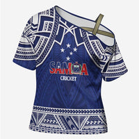 Custom Samoa Cricket Cross Shoulder Shirt Go Champions Samoan LT14 Female Blue - Polynesian Pride