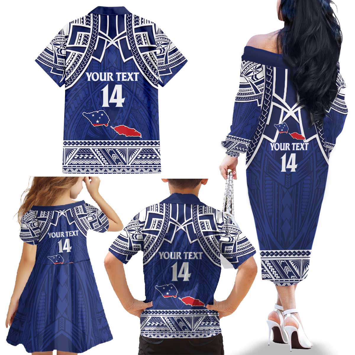 Custom Samoa Cricket Family Matching Off The Shoulder Long Sleeve Dress and Hawaiian Shirt Go Champions Samoan - Polynesian Pride