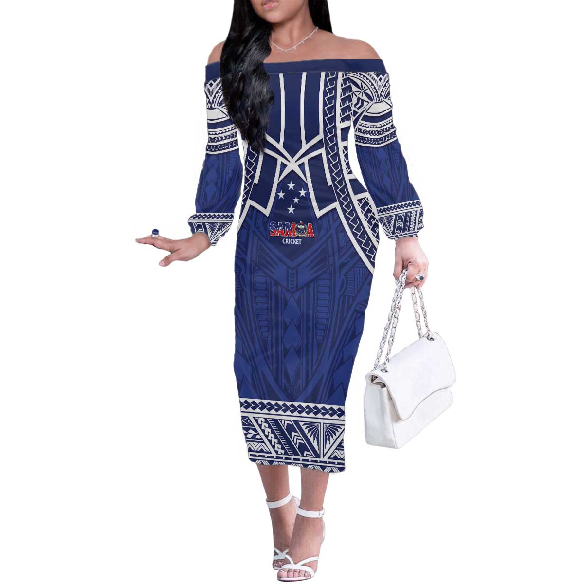 Custom Samoa Cricket Family Matching Off The Shoulder Long Sleeve Dress and Hawaiian Shirt Go Champions Samoan - Polynesian Pride