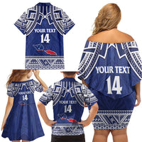 Custom Samoa Cricket Family Matching Off Shoulder Short Dress and Hawaiian Shirt Go Champions Samoan - Polynesian Pride