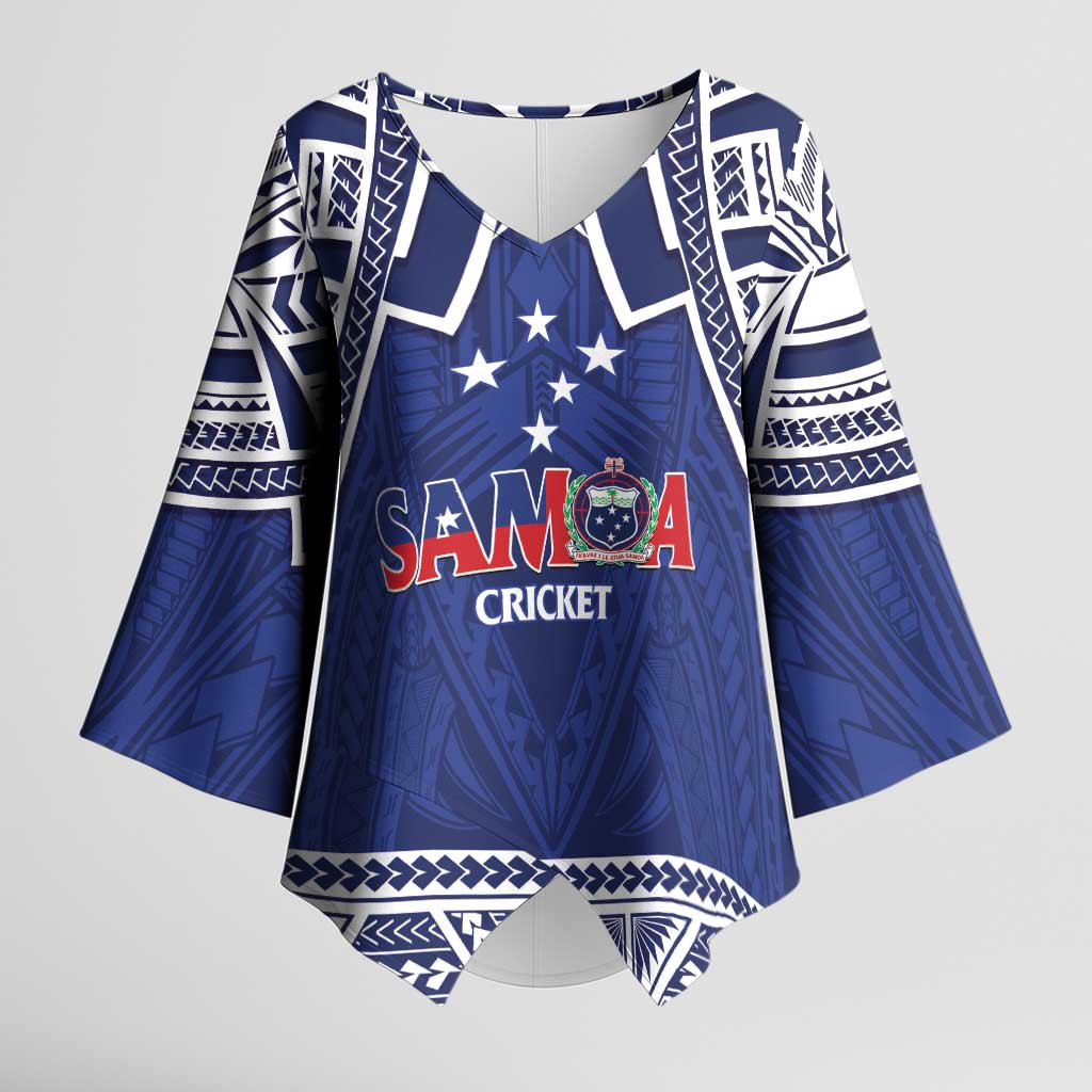 Custom Samoa Cricket Kimono Sleeve Blouse Go Champions Samoan LT14 Female Blue - Polynesian Pride