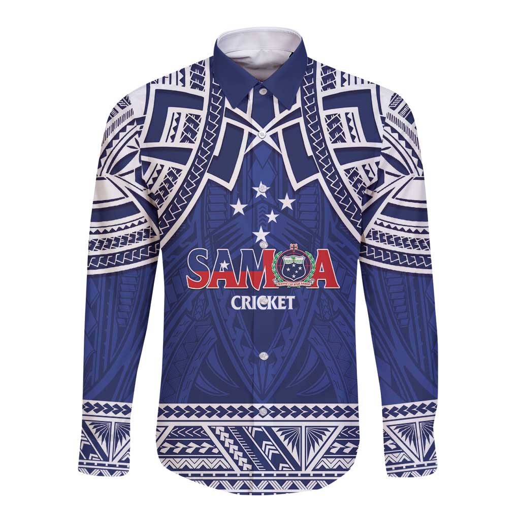 Custom Samoa Cricket Long Sleeve Button Shirt Go Champions Samoan LT14 Unisex Blue - Polynesian Pride