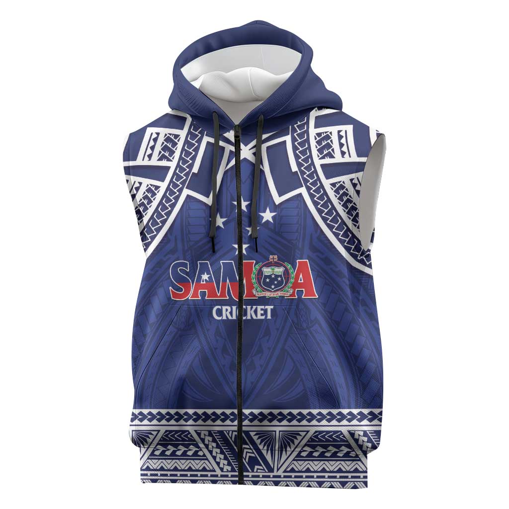 Custom Samoa Cricket Sleeveless Zip Hoodie Go Champions Samoan LT14 Blue - Polynesian Pride