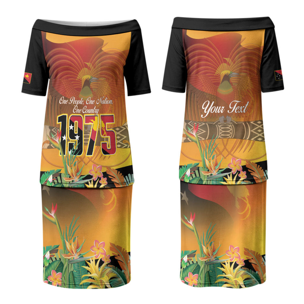 Personalised Papua New Guinea Independence Day Couples Matching Puletasi and Long Sleeve Button Shirt One People One Nation One Country