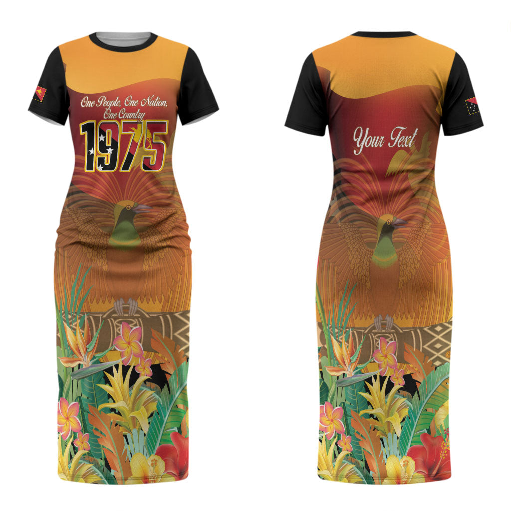 Personalised Papua New Guinea Independence Day Family Matching Short Sleeve Bodycon Dress and Hawaiian Shirt One People One Nation One Country