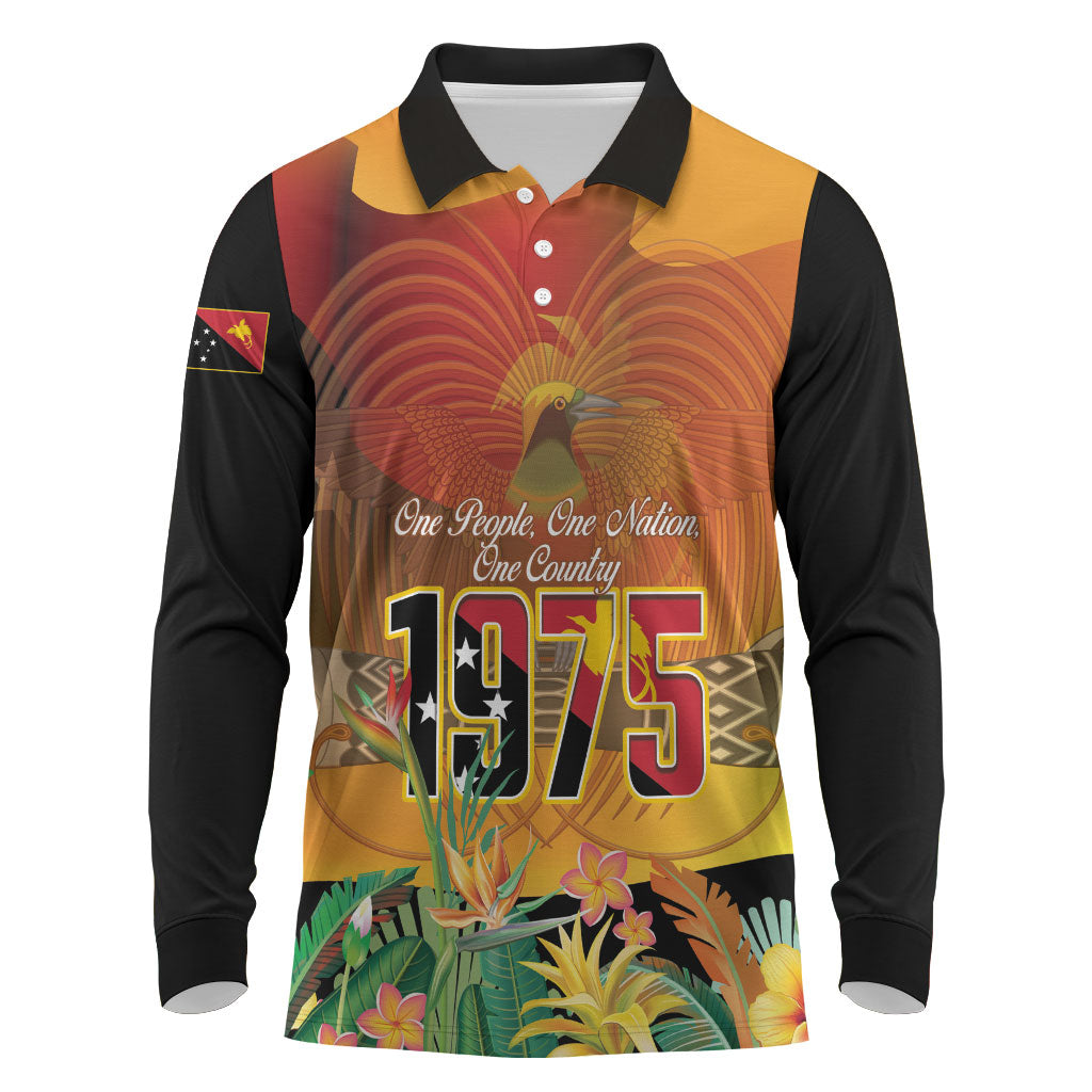 Personalised Papua New Guinea Independence Day Long Sleeve Polo Shirt One People One Nation One Country