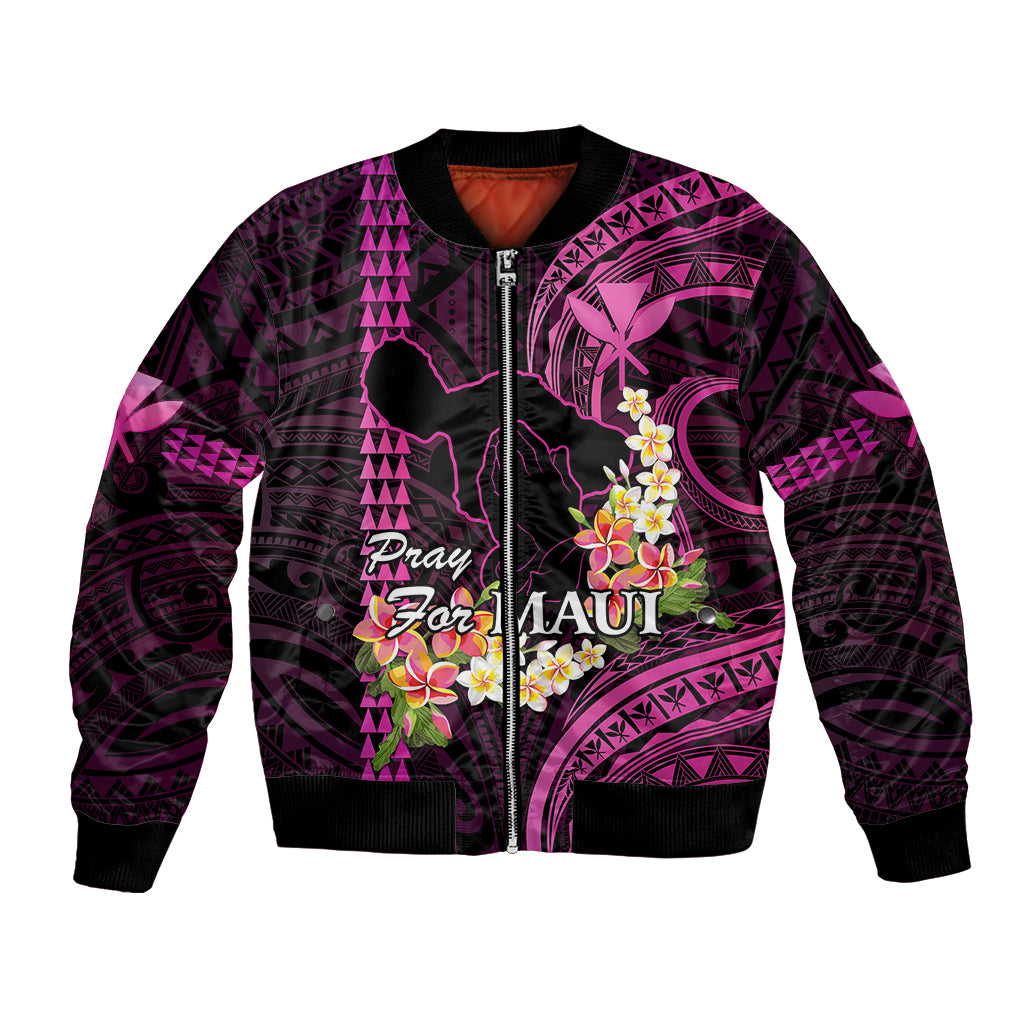Hawaii Bomber Jacket Pray For Maui Hawaiian Plumeria Be Strong Pink Verison LT14 Unisex Pink - Polynesian Pride