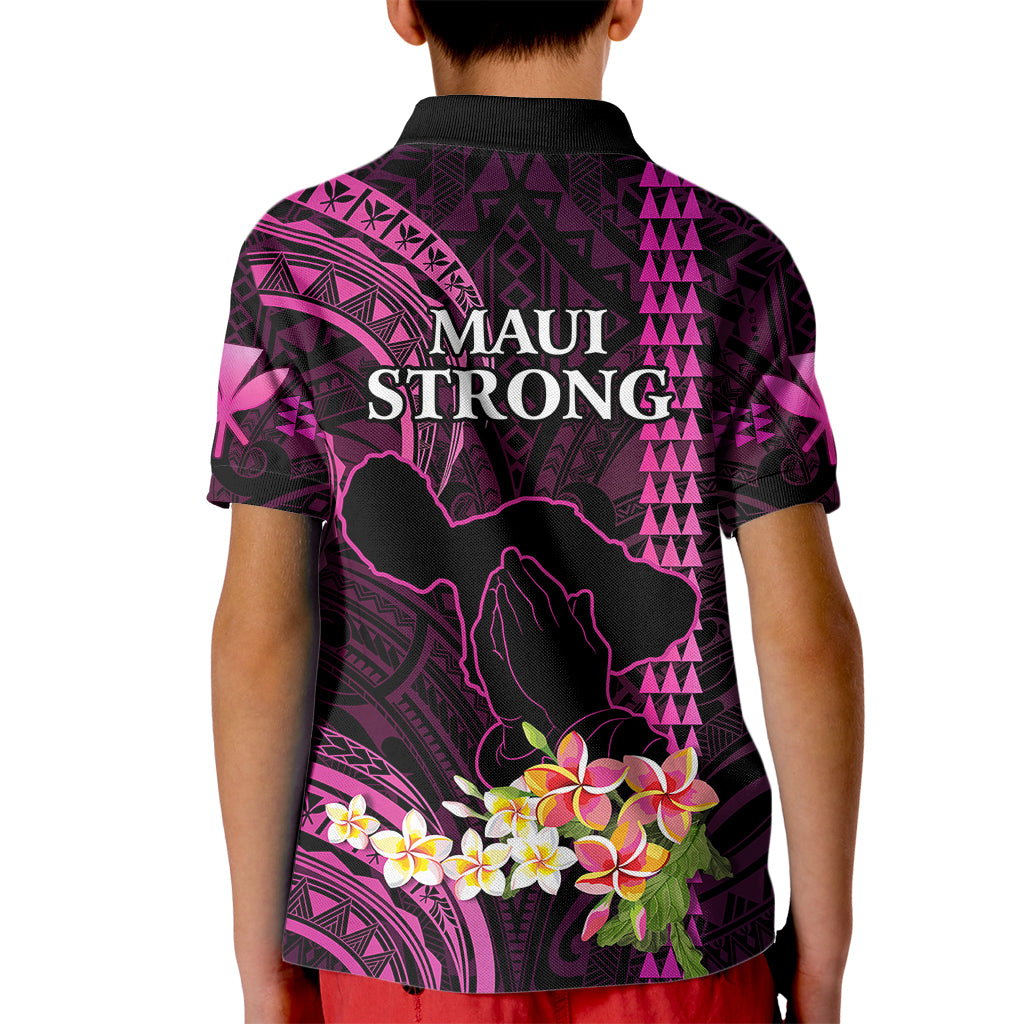 Hawaii Kid Polo Shirt Pray For Maui Hawaiian Plumeria Be Strong Pink Verison LT14 - Polynesian Pride