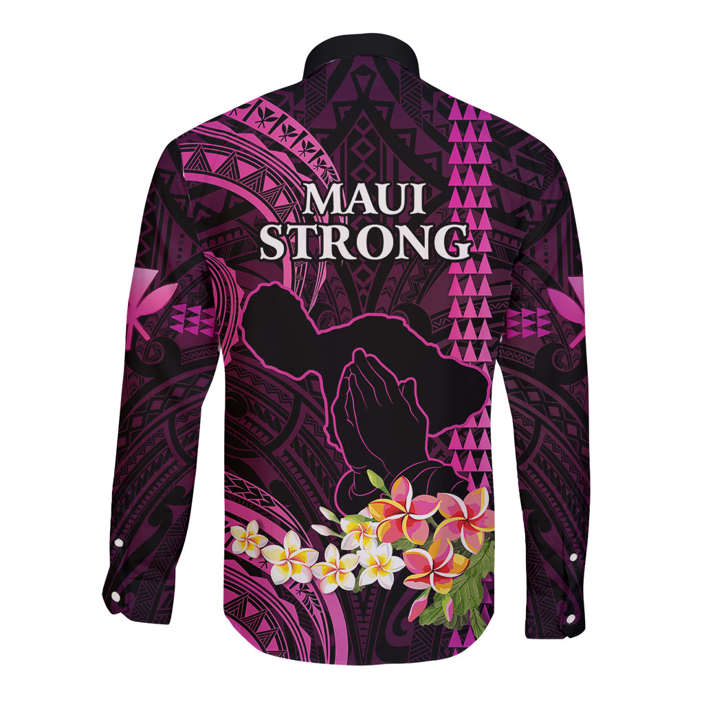 Hawaii Long Sleeve Button Shirt Pray For Maui Hawaiian Plumeria Be Strong Pink Verison LT14 - Polynesian Pride