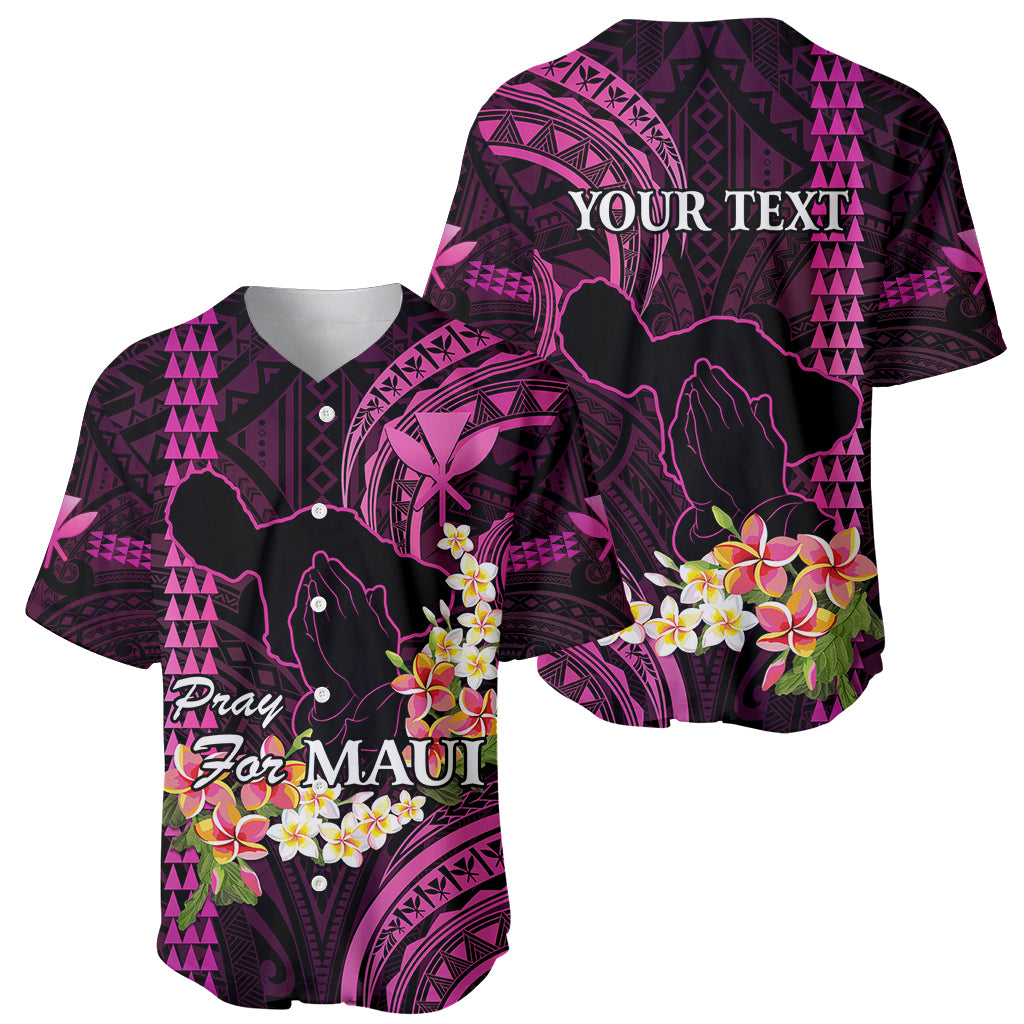 Personalised Hawaii Baseball Jersey Pray For Maui Hawaiian Plumeria Be Strong Pink Verison LT14 - Polynesian Pride