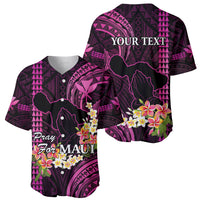 Personalised Hawaii Baseball Jersey Pray For Maui Hawaiian Plumeria Be Strong Pink Verison LT14 - Polynesian Pride