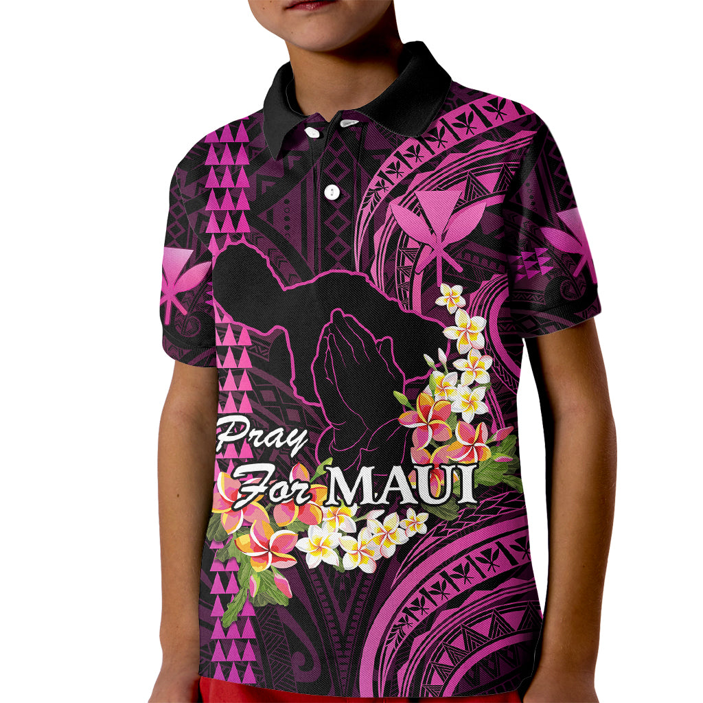 Personalised Hawaii Kid Polo Shirt Pray For Maui Hawaiian Plumeria Be Strong Pink Verison LT14 Kid Pink - Polynesian Pride